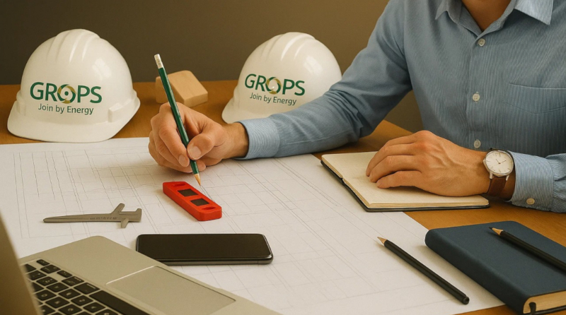 Cascos y mesa de ingeniería